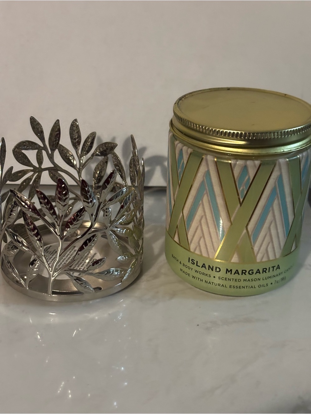"Island Margarita" Scented Candle Tin with Silver Leaf Holder By Bath and Body